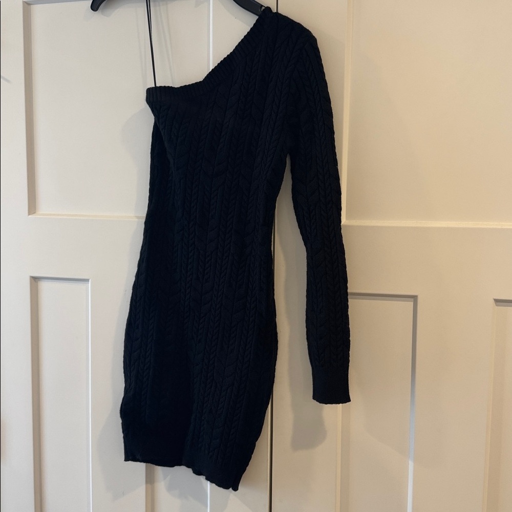 NWT Princess Polly Dominika One Shoulder Mini Sweater Dress, Black, Size S/M - Picture 4 of 8